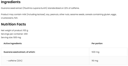 Guaranaekstrakt | Koffein 22% | Naturligt | Pulver | 100 g | OstroVit