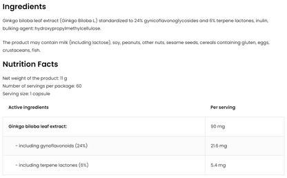 Ginkgo Biloba VEGE – 60 kapsler, 90 mg ekstrakt (24%/6%) | OstroVit