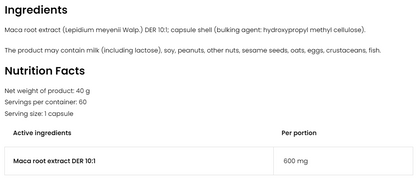 Maca VEGE – 60 vegane Kapseln, 600 mg Maca-Extrakt (DER 10:1) | OstroVit