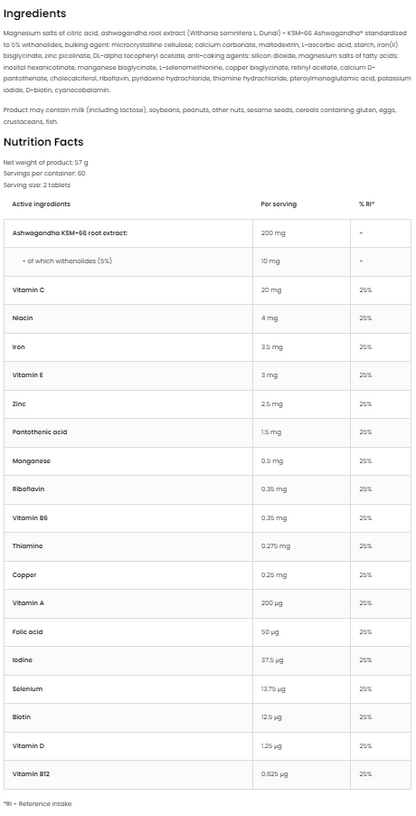 Vit&Min + Ashwagandha – 120 tabletten, Multivitaminen + KSM‑66® | OstroVit