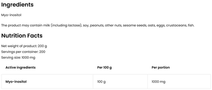 Inositol 200 g – 100% Myo-Inositol Poeder, 200 Porties | OstroVit