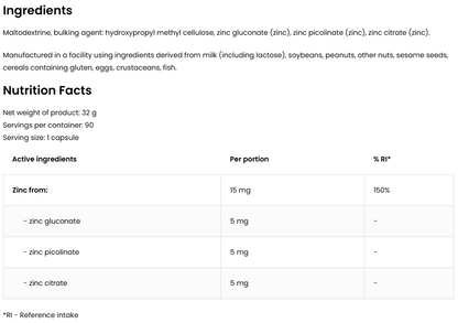 Triple Zinc – 90 capsules, 15 mg zink (gluconaat, picolinaat, citraat) | OstroVit