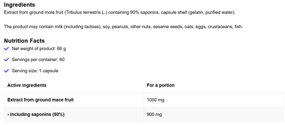 Tribulus Terrestris Supreme – 1000 mg (90% saponinen), 60 Capsules | OstroVit