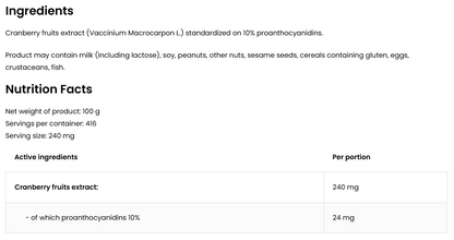 Cranberry-Extrakt | 100 g | Pulver | Natürlich | Vegan | OstroVit