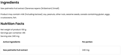 Savpalmeekstrakt – 100 g pulver, 416 portioner, vegansk | OstroVit