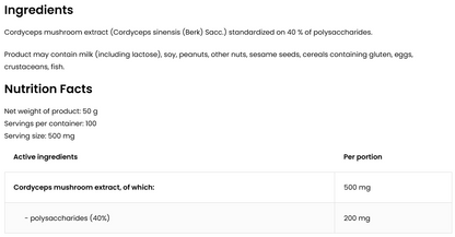 Cordyceps Sinensis Extract – 50 g poeder, 40% polysachariden | OstroVit
