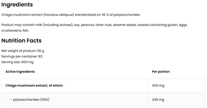 Chaga-ekstrakt – 50 g pulver, 40% polysaccharider, vegansk | OstroVit