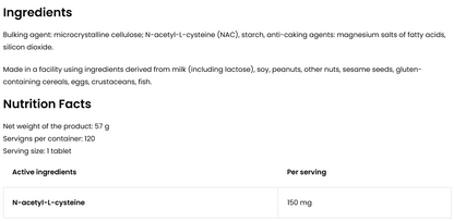 NAC VEGE – 120 vegan tabletten, 150 mg per tablet | OstroVit