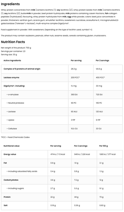 Animal 8 Proteins Aardbei – 700 g, 22 g eiwit per portie | OstroVit