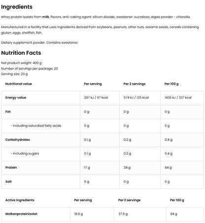Clear Whey Isolate 400 g – Komkommer & Munt, 17 g eiwit | OstroVit