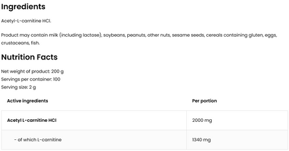 Acetyl L-carnitin | Acetyl L-carnitin HCl | 200 g | OstroVit