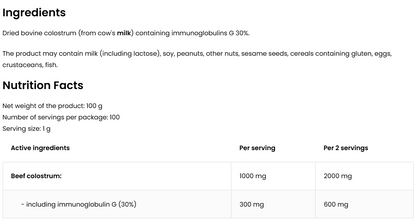 Beef Colostrum – 100 g poeder, 30% IgG, 100 porties | OstroVit Pharma