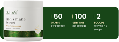 Lion’s Mane Extract – 50 g, 500 mg per portie, 30% polysacchariden | OstroVit