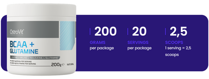 BCAA + Glutamine – 200 g poeder, 2:1:1 + 5 g glutamine | OstroVit