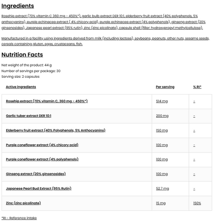 Immun∞ – 60 vegan capsules, Vitamine C, zink + extracten | OstroVit Pharma
