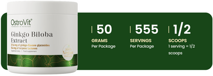 OstroVit Ginkgo Biloba Extract 50 g – 90 mg per Portie, 24% Ginkoflavonoglycosiden | 555 Porties