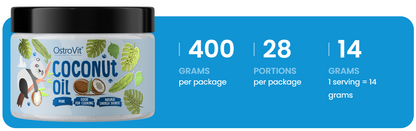 Coconut Oil – 400 g, Geraffineerde kokosolie, Neutrale smaak | OstroVit