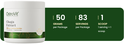 Chaga-ekstrakt – 50 g pulver, 40% polysaccharider, vegansk | OstroVit