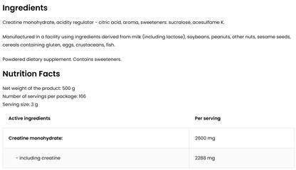 Creatine Monohydrate 500 g – Watermeloen, 166 porties | OstroVit