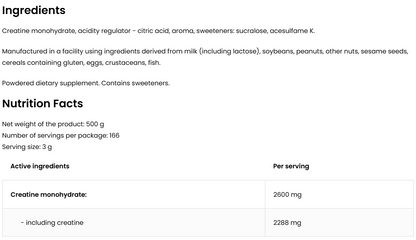 Creatine Monohydrate – 500 g, Kers, 166 porties | OstroVit