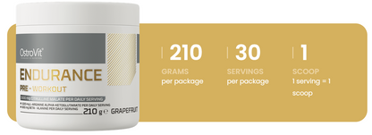 Endurance Pre‑Workout Grapefruit – 210 g, 200 mg cafeïne (30 porties) | OstroVit
