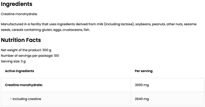 Kreatinmonohydrat – 300 g, 3 g pr. portion, 100 % ren | OstroVit