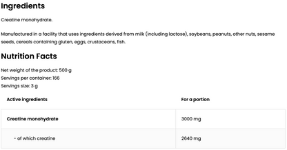 Creatine Monohydrate 500 g – 166 porties, 100% creatinemonohydraat | OstroVit
