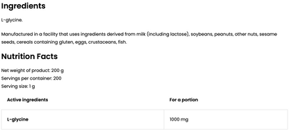 Glycine – 200 g poeder, 100% L‑glycine | OstroVit