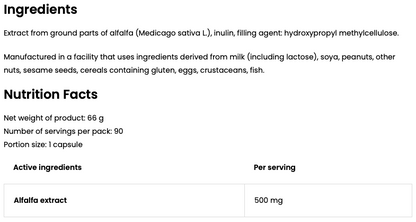 Alfalfa VEGE – 90 vegan capsules, 500 mg alfalfa‑extract | OstroVit