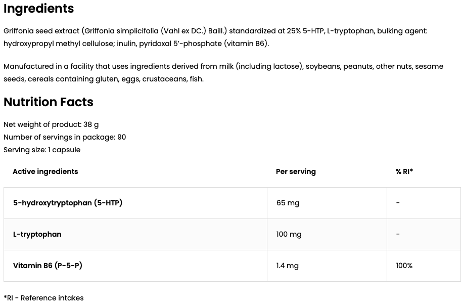 5‑HTP VEGE – 90 vegan capsules, 65 mg 5‑HTP + L‑tryptofaan + B6 | OstroVit