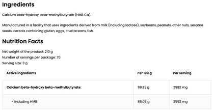 HMB – 210 g poeder, 2552 mg HMB per portie | OstroVit
