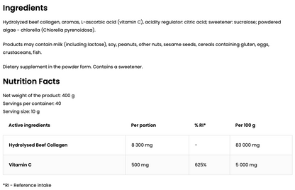 Collagen + Vitamin C – 400 g, Komkommer & munt, 40 porties | OstroVit