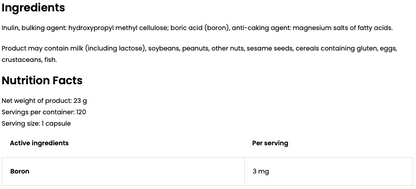 VEGE Borsäure – 120 vegane Kapseln, 3 mg Bor pro Kapsel | OstroVit