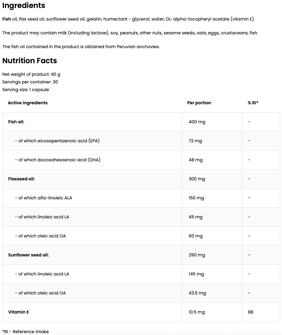 Omega 3‑6‑9 – 30 softgels, Met vitamine E | OstroVit