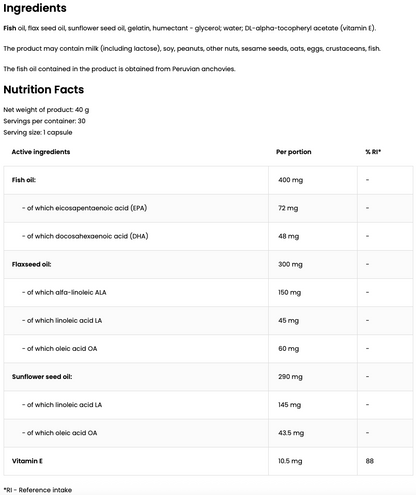 Omega 3-6-9 – 30 Weichkapseln, mit Vitamin E | OstroVit