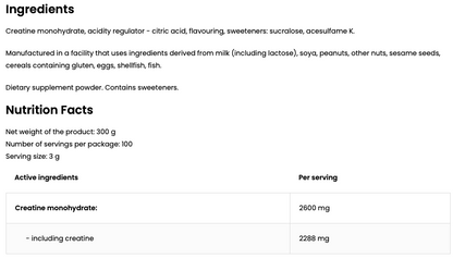 Creatine Monohydrate 300 g – Cherry, 100 porties, Vegan | OstroVit
