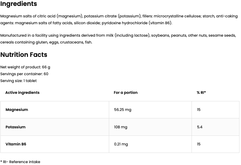 Magnesium Max Cramp – 60 tabletten, Magnesium, Kalium & B6 | OstroVit