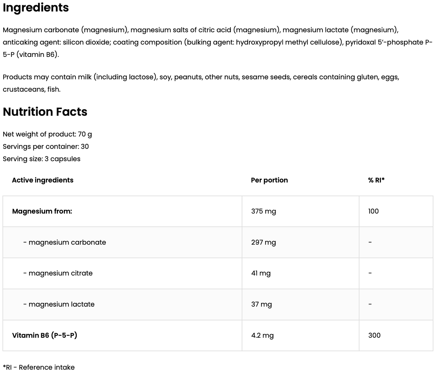 Triple Magnesium + B6 P‑5‑P – 90 capsules, 375 mg Mg + 4,2 mg B6 | OstroVit