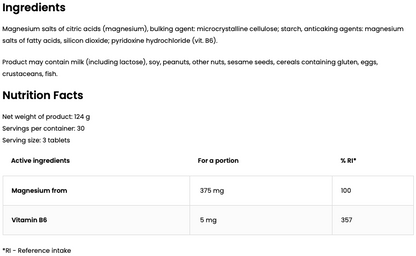 Mg + B6 – 90 tabletten, 375 mg magnesium + 5 mg B6 per dag | OstroVit