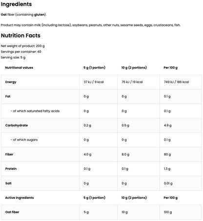 Haferfaser VEGE 200 g – hoher Ballaststoffgehalt (80 g/100 g) | OstroVit 
