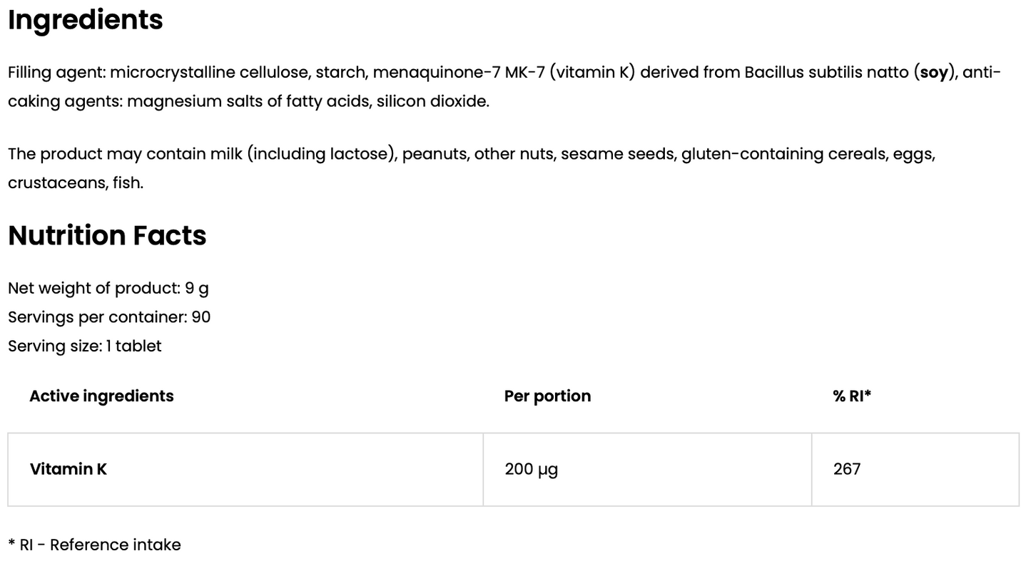 Vitamin K2 200 µg MK‑7 Natto – 90 vegan tabletten | OstroVit