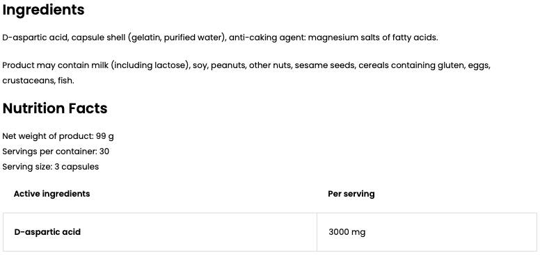 D.A.A 3000 mg – 90 capsules, 3000 mg per portie | OstroVit