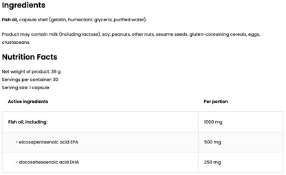 Omega 3 500/250 – 30 softgels, 500 mg EPA + 250 mg DHA | OstroVit Pharma