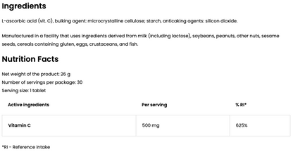 Vitamin C 500 mg – 30 tabletten, 1 per dag | OstroVit