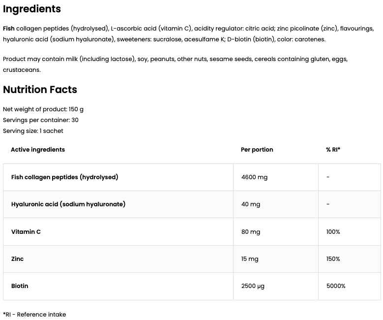 Marine Collagen + Hyaluron + Vit C – 30 sticks, Mango‑ananas | OstroVit