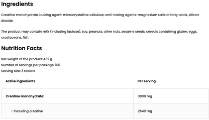 Kreatinmonohydrat – 300 Tabletten, 3000 mg pro Portion | OstroVit