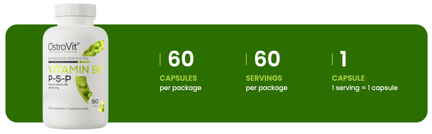 Vitamin B6 P‑5‑P – 60 vegan capsules, 6 mg per dag | OstroVit