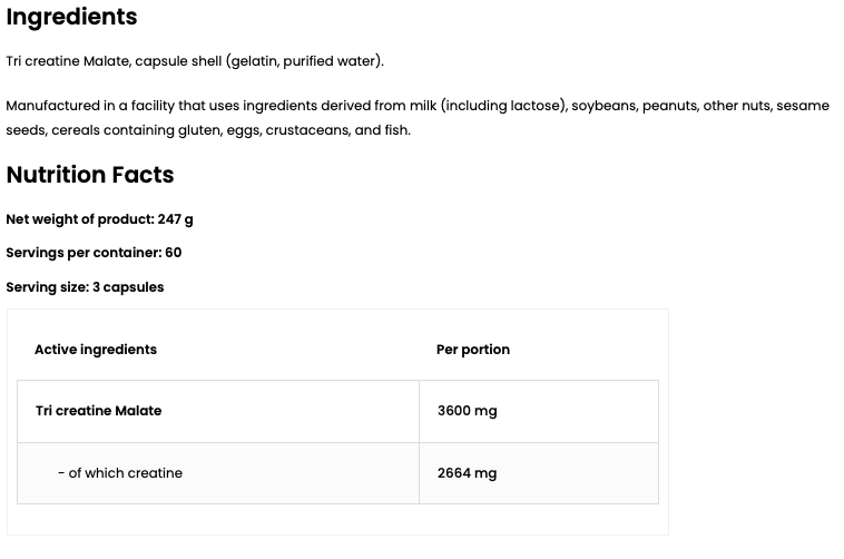 Creatine Malate 3600 mg – 180 capsules, 60 porties | OstroVit