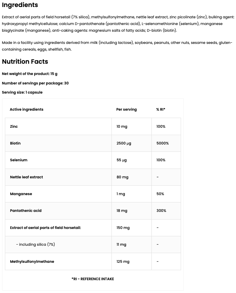 Healthy Nails – 30 vegan capsules, Zink, selenium & biotine | OstroVit