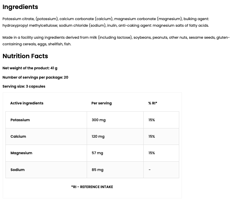 Electrolytes – 60 vegan capsules, K, Ca, Mg & Na | OstroVit Pharma
